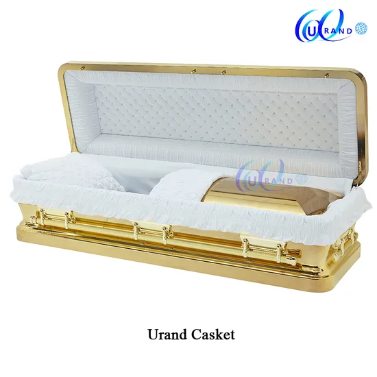 Ataúd de metal dorado con espejo