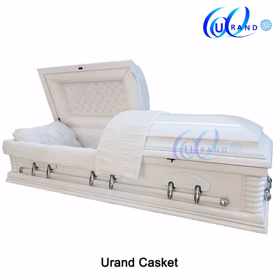 Ataúd de álamo macizo de alto brillo blanco para entierro
